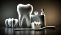 White healthy tooth, different tools for dental care, Generative Ai