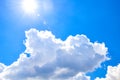 White heap clouds and bright sun in the blue sky Royalty Free Stock Photo