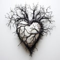 A white heart with black branches and leaves by Generative AI