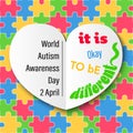 White Heart on Colorful Jigsaw Autism Day Royalty Free Stock Photo