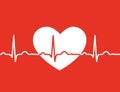 White heart with ekg symbol on red background - me