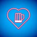 White Heart with glass of beer icon isolated on blue background. Vector Royalty Free Stock Photo