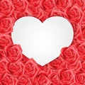 White heart paper on red roses card for Happy Valentines Day love holiday festival celebration vector Royalty Free Stock Photo