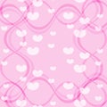 White heart pattern with white curly cross frame on pastel pink background
