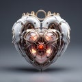 White heart robot or artificial heart on a gray background Studio lighting. medical technology of future. Generative Ai. Royalty Free Stock Photo