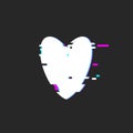 White heart shape with glitch effect on black background. Vector Royalty Free Stock Photo