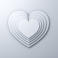 White heart shape layers on white wall background with shadow, valentines day background 3D rendering Royalty Free Stock Photo