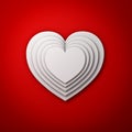 White heart shapes on red wall background with shadow, valentines day background 3D render Royalty Free Stock Photo