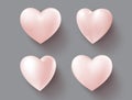 White heart valetines vector set. Hearts white elements with 3d realistic shape isolated. Royalty Free Stock Photo