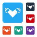 White Heart with wings icon isolated on white background. Love symbol. Valentines day. Set icons in color square buttons Royalty Free Stock Photo