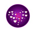 White hearts on bright purple circle and pink number 14