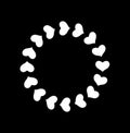 A white hearts circle on black background