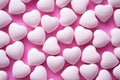 White hearts on lovely barbie pink background for valentines day celebration and romantic gift ideas