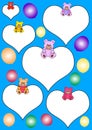 White hearts with teddies and balloons Royalty Free Stock Photo