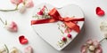 white heartshaped gift box with ribbon and flowers on ai generated Royalty Free Stock Photo