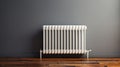 white heating radiator hanging on the wall in the living room, close-up