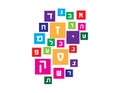 White Hebrew letters on colorful square shapes, different sizes Royalty Free Stock Photo