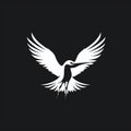 Black And White Heron Flying Logo - Vector Art Illustration Royalty Free Stock Photo