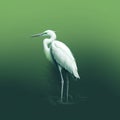 Minimalist White Heron Image On Green Background With Moody Tonalism