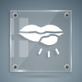 White Herpes lip icon isolated on grey background. Herpes simplex virus. Labial infection inflammation symbol. Square Royalty Free Stock Photo