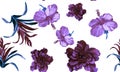 White Hibiscus Leaf. Purple Flower Leaves. Lavender Seamless Leaves. Watercolor Leaves. Pattern Print. Tropical Leaves. Exotic Dec