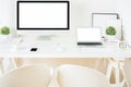 White hipster desktop with computer and laptop Royalty Free Stock Photo
