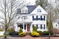 White Historic House with Wood Door and Unique Windows Royalty Free Stock Photo