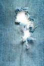 White hole in blue denim jeans Royalty Free Stock Photo