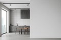 White home kitchen interior with cooking and eating space, window. Mock up wall Royalty Free Stock Photo