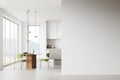White home kitchen interior with eating and cooking space, window. Mock up wall Royalty Free Stock Photo