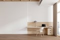 White home office interior with blank wall Royalty Free Stock Photo