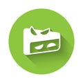 White Homemade fruit pie icon isolated with long shadow background. Green circle button. Vector