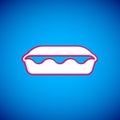 White Homemade pie icon isolated on blue background. Vector