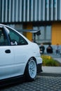 White Honda Civic V car with tuning for racing parked outdoors during the daytime