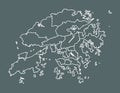 White Hong Kong map with districts border lines on dark background vector illustration