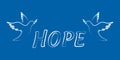 white hope typography peace dove blue background