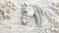 Elegant White Horse Head with Flowers and Pearls Relief Sculpture Art Royalty Free Stock Photo