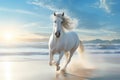 white horse on the beach, AI generated Royalty Free Stock Photo
