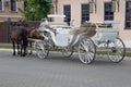 White horse-drawn carriage with two horses, Royalty Free Stock Photo
