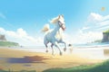 a white horse galloping on a beach Royalty Free Stock Photo