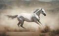 White horse galloping in the desert. Illustration AI Generative Royalty Free Stock Photo