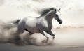 White horse galloping in the desert. Illustration AI Generative Royalty Free Stock Photo