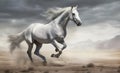 White horse galloping in the desert. Illustration AI Generative Royalty Free Stock Photo