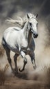 White horse galloping in the desert. Illustration AI Generative Royalty Free Stock Photo