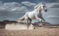 White horse galloping in the desert. Illustration AI Generative Royalty Free Stock Photo