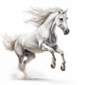 White Horse Jumping On White Background - Artgerm Style