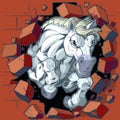 White Horse Mascot Crashing Through Wall Vector Illustration Royalty Free Stock Photo