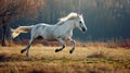 White horse run forward. Picture presenting the galloping white horse. AI Generative Royalty Free Stock Photo