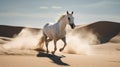 White horse run free in desert sand dust. Generative AI Royalty Free Stock Photo