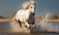 White horse running on the beach and splashing water in the sea Royalty Free Stock Photo